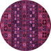 Round Machine Washable Abstract Pink Modern Rug, wshabs622pnk