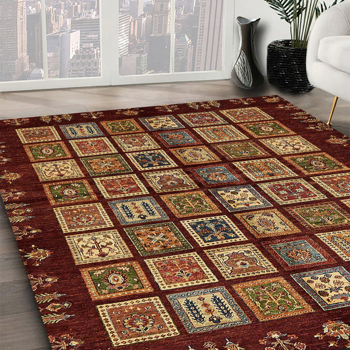 Abstract Bronze Brown Modern Rug in Family Room, abs623