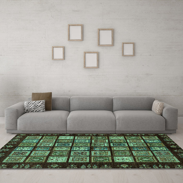 Machine Washable Abstract Turquoise Modern Area Rugs in a Living Room,, wshabs623turq
