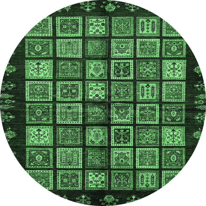 Round Abstract Emerald Green Modern Rug, abs623emgrn