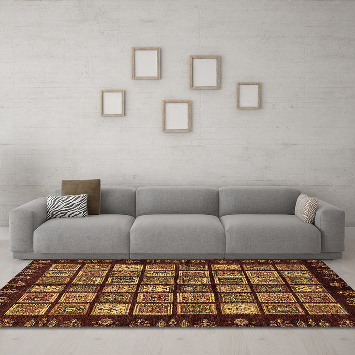 Machine Washable Abstract Brown Modern Rug in a Living Room,, wshabs623brn