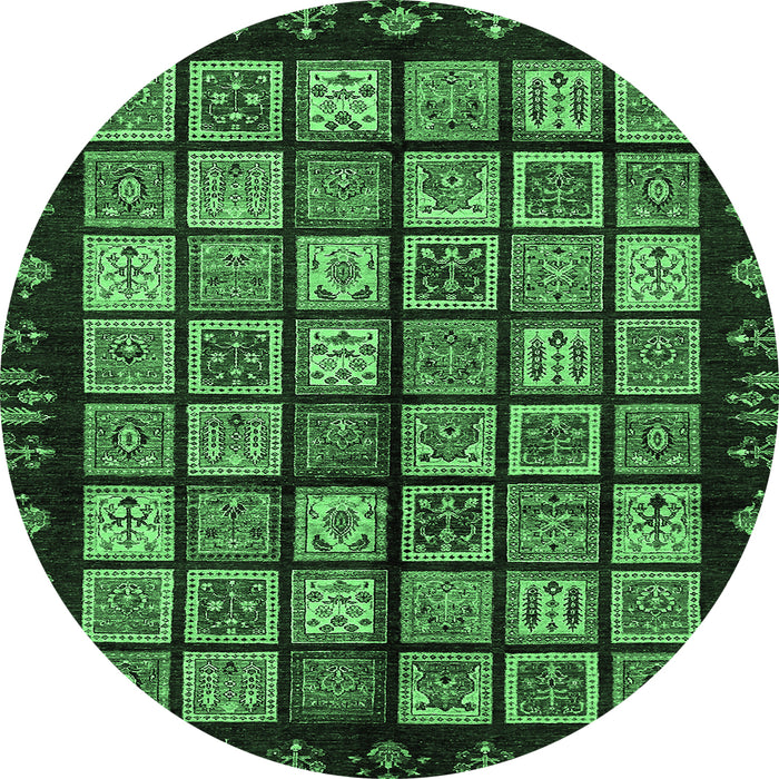 Round Machine Washable Abstract Emerald Green Modern Area Rugs, wshabs624emgrn