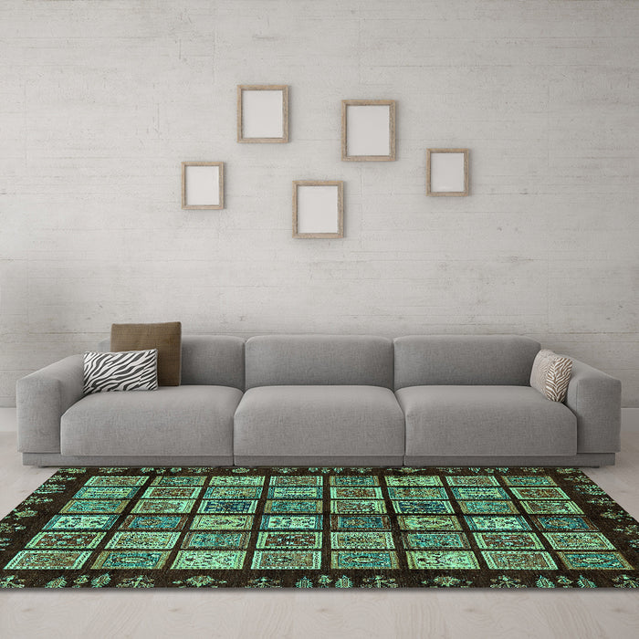 Machine Washable Abstract Turquoise Modern Area Rugs in a Living Room,, wshabs624turq
