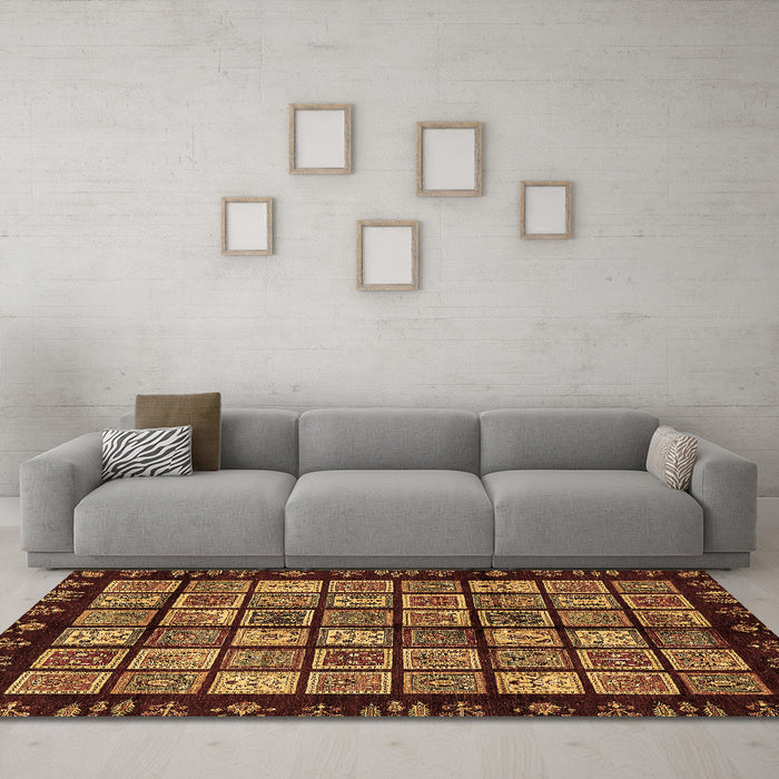 Machine Washable Abstract Brown Modern Rug in a Living Room,, wshabs624brn