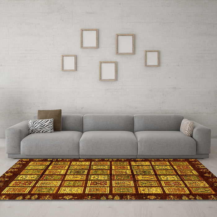 Machine Washable Abstract Yellow Modern Rug in a Living Room, wshabs624yw