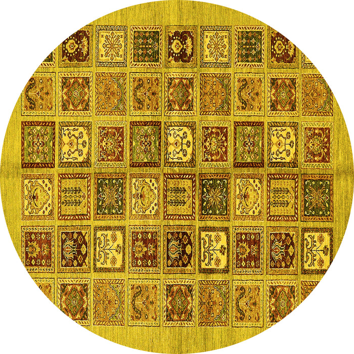 Round Abstract Yellow Modern Rug, abs625yw