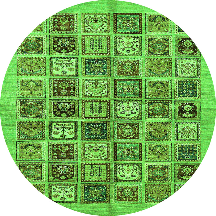 Round Machine Washable Abstract Green Modern Area Rugs, wshabs625grn