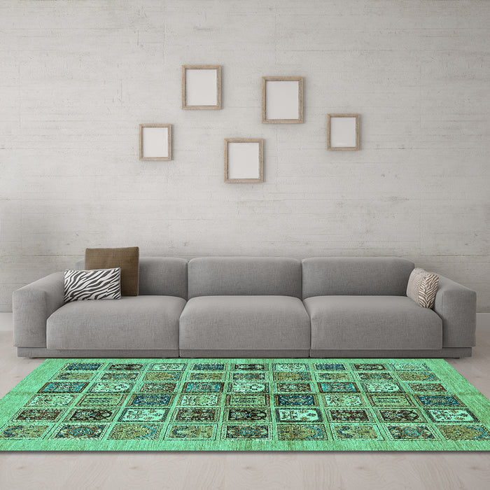 Machine Washable Abstract Turquoise Modern Area Rugs in a Living Room,, wshabs625turq