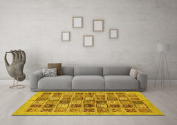 Machine Washable Abstract Yellow Modern Rug in a Living Room, wshabs625yw