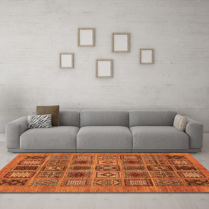 Machine Washable Abstract Orange Modern Area Rugs in a Living Room, wshabs626org