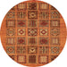 Round Machine Washable Abstract Orange Modern Area Rugs, wshabs626org