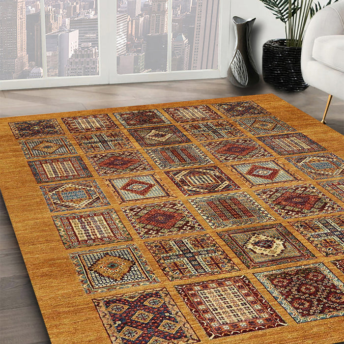 Abstract Saffron Red Modern Rug in Family Room, abs626