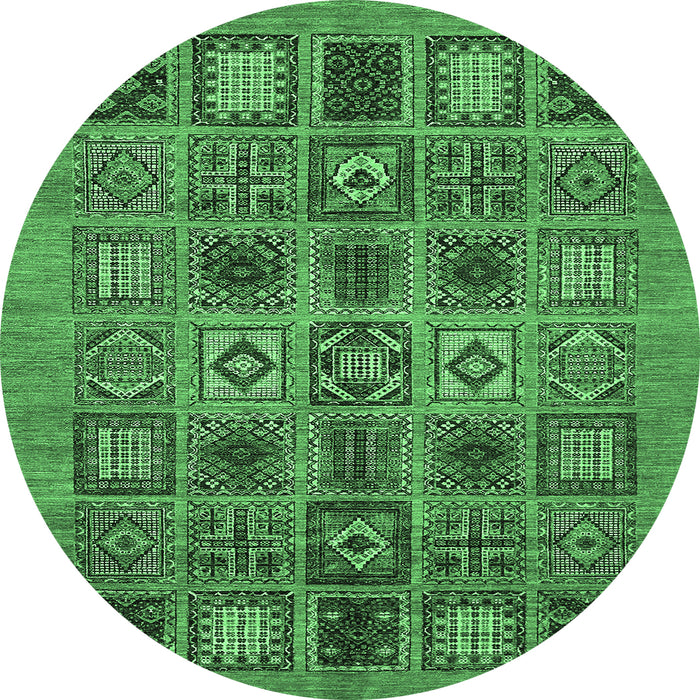 Round Machine Washable Abstract Emerald Green Modern Area Rugs, wshabs626emgrn