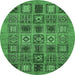 Round Machine Washable Abstract Emerald Green Modern Area Rugs, wshabs626emgrn