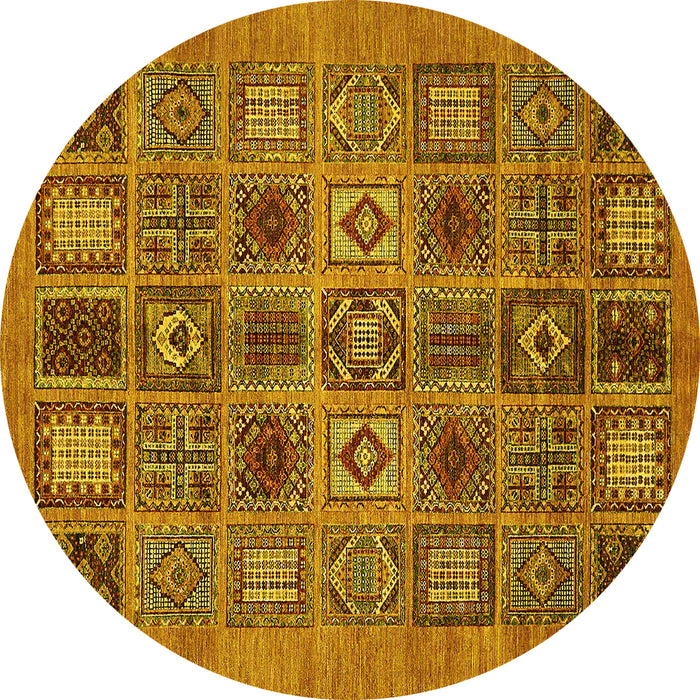 Round Abstract Yellow Modern Rug, abs626yw