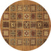 Round Abstract Brown Modern Rug, abs626brn