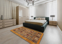 Abstract Saffron Red Modern Rug in a Bedroom, abs626