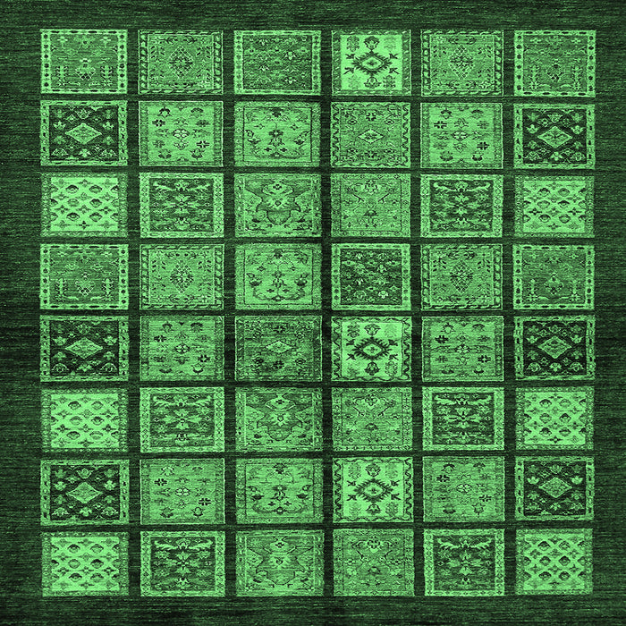 Square Machine Washable Abstract Emerald Green Modern Area Rugs, wshabs627emgrn