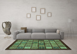 Machine Washable Abstract Turquoise Modern Area Rugs in a Living Room,, wshabs627turq