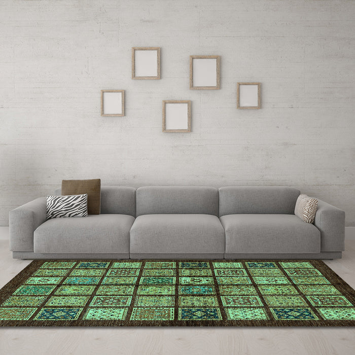 Machine Washable Abstract Turquoise Modern Area Rugs in a Living Room,, wshabs627turq