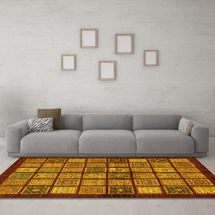 Machine Washable Abstract Yellow Modern Rug in a Living Room, wshabs627yw