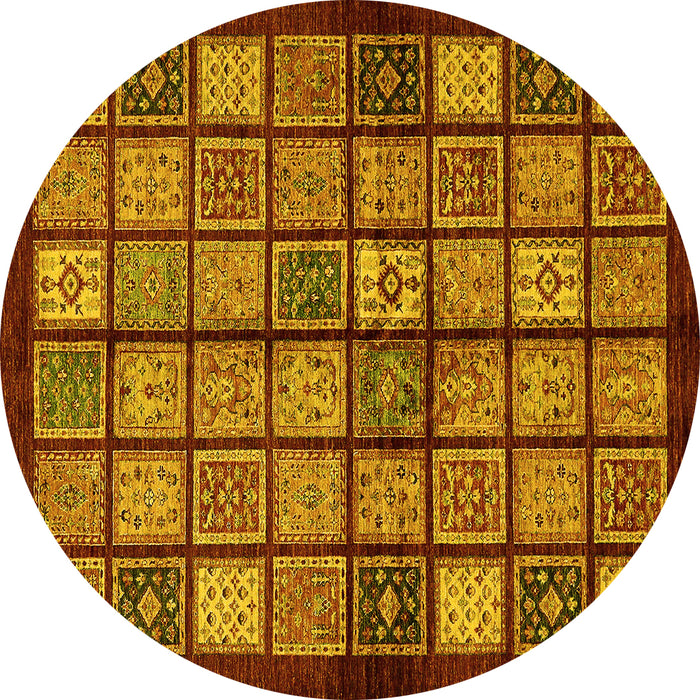 Round Abstract Yellow Modern Rug, abs627yw
