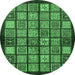 Round Machine Washable Abstract Emerald Green Modern Area Rugs, wshabs627emgrn