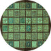 Round Abstract Turquoise Modern Rug, abs627turq