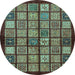 Round Abstract Light Blue Modern Rug, abs627lblu