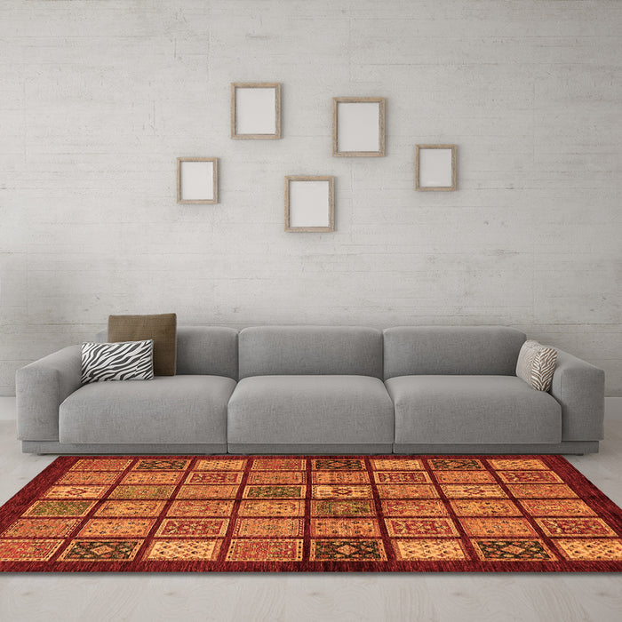 Machine Washable Abstract Orange Modern Area Rugs in a Living Room, wshabs627org