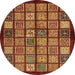 Round Machine Washable Abstract Orange Rug, wshabs627