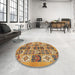 Round Machine Washable Abstract Red Rug in a Office, wshabs628