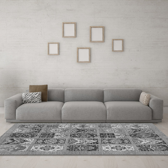 Machine Washable Abstract Gray Modern Rug in a Living Room,, wshabs628gry