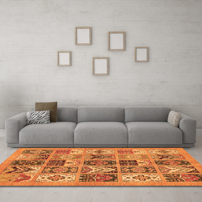Machine Washable Abstract Orange Modern Area Rugs in a Living Room, wshabs628org