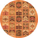 Round Machine Washable Abstract Orange Modern Area Rugs, wshabs628org