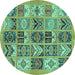 Round Abstract Turquoise Modern Rug, abs628turq