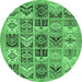 Round Machine Washable Abstract Emerald Green Modern Area Rugs, wshabs628emgrn