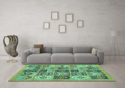Machine Washable Abstract Turquoise Modern Area Rugs in a Living Room,, wshabs628turq