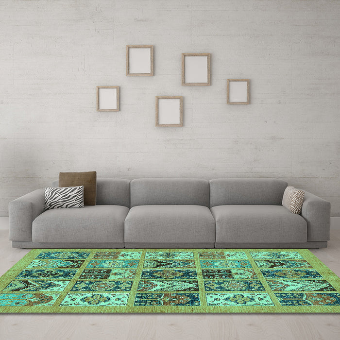 Machine Washable Abstract Turquoise Modern Area Rugs in a Living Room,, wshabs628turq