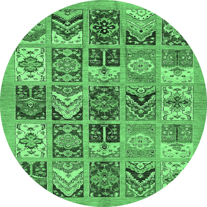 Round Abstract Emerald Green Modern Rug, abs628emgrn