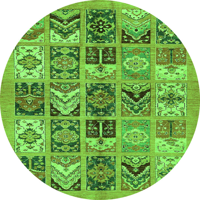Round Machine Washable Abstract Green Modern Area Rugs, wshabs628grn