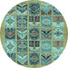 Round Abstract Light Blue Modern Rug, abs628lblu