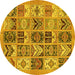 Round Abstract Yellow Modern Rug, abs628yw