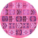 Round Machine Washable Abstract Pink Modern Rug, wshabs628pnk