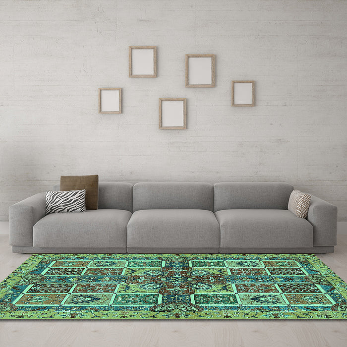 Machine Washable Abstract Turquoise Modern Area Rugs in a Living Room,, wshabs629turq