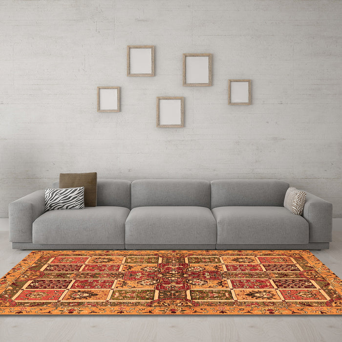 Machine Washable Abstract Orange Modern Area Rugs in a Living Room, wshabs629org