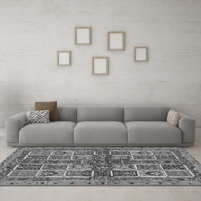 Machine Washable Abstract Gray Modern Rug in a Living Room,, wshabs629gry