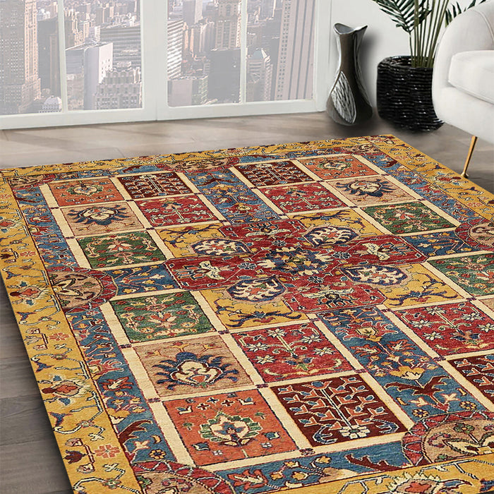 Abstract Metallic Gold Modern Rug in Family Room, abs629