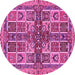 Round Machine Washable Abstract Pink Modern Rug, wshabs629pnk