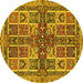 Round Machine Washable Abstract Yellow Modern Rug, wshabs629yw